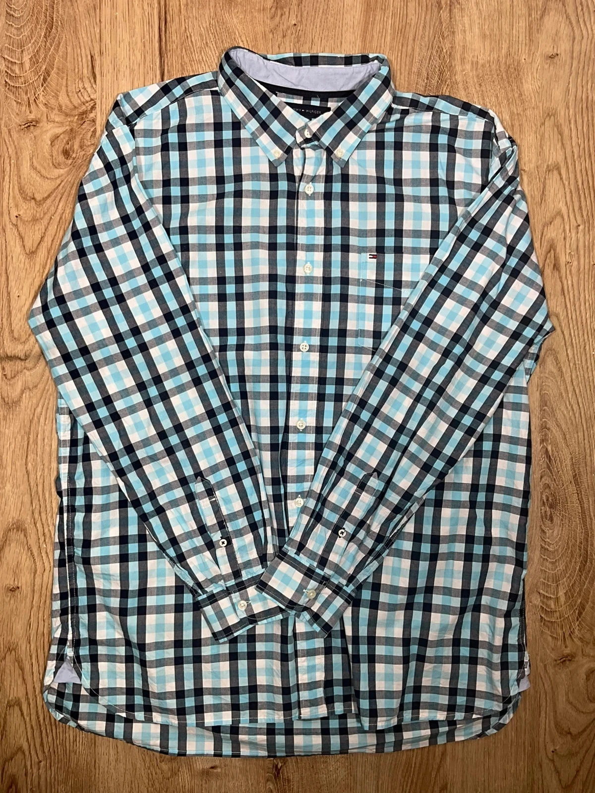 Chemise Tommy Hilfiger XL Preppy 100% Coton Vichy Bleu Ciel – photo 2